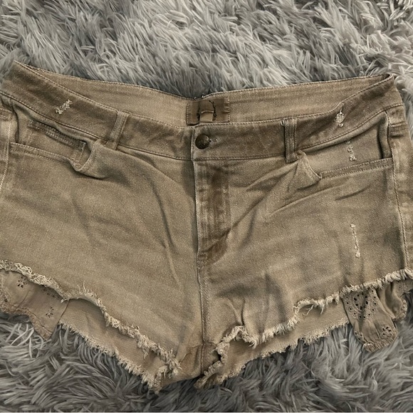 Distressed Tan Jean Shorts for Women - Picture 1 of 3
